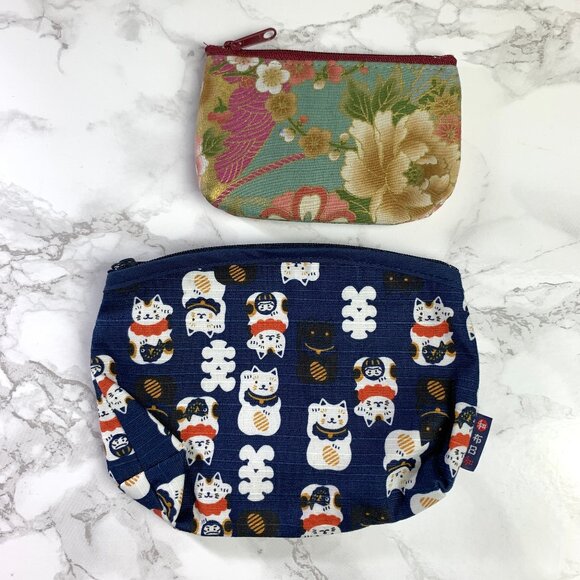 Two Cute Japanese Pouches - Flowers & Lucky Cat - Picture 3 of 5